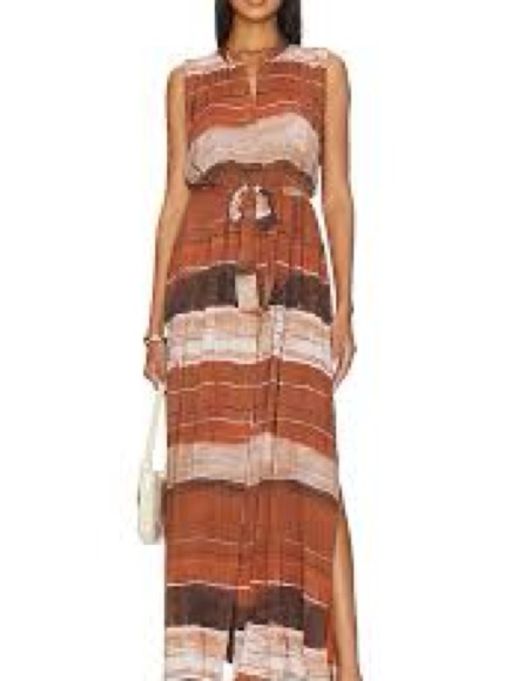 bella dahl Sleeveless Brown & Cream Striped Maxi Dress with Waist Tie